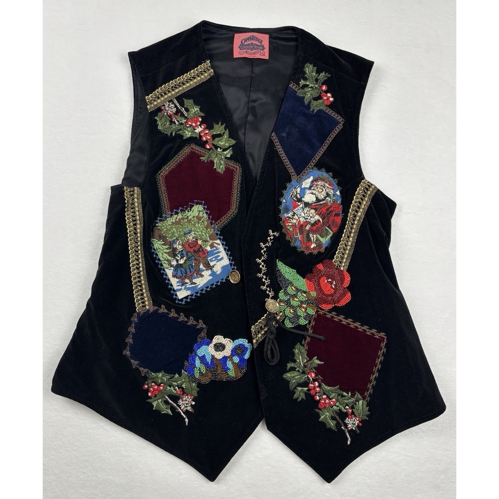 Cambridge Country Store Velvet Embroidered Christmas Best Santa Beaded M L